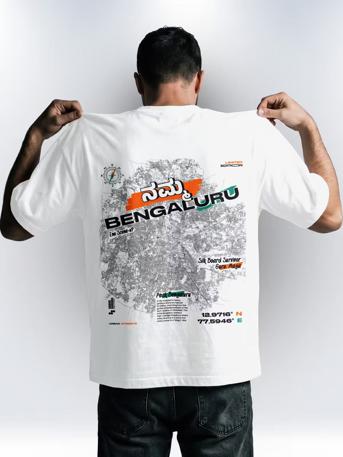 Bengaluru Urban Streets | Printed Oversized Tee White