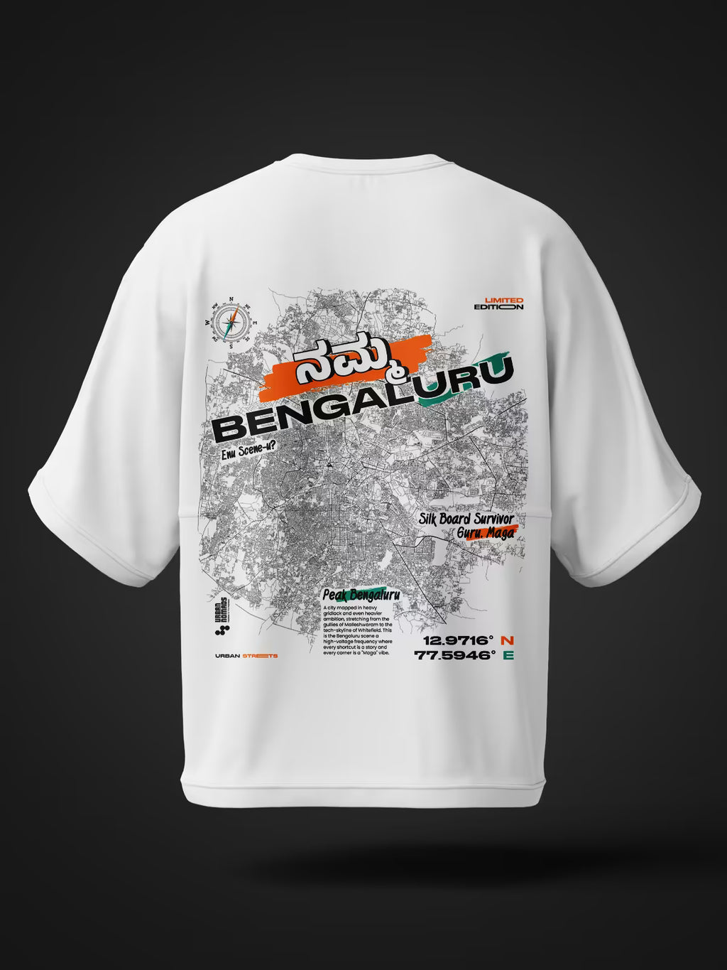 Bengaluru Urban Streets | Printed Oversized Tee White