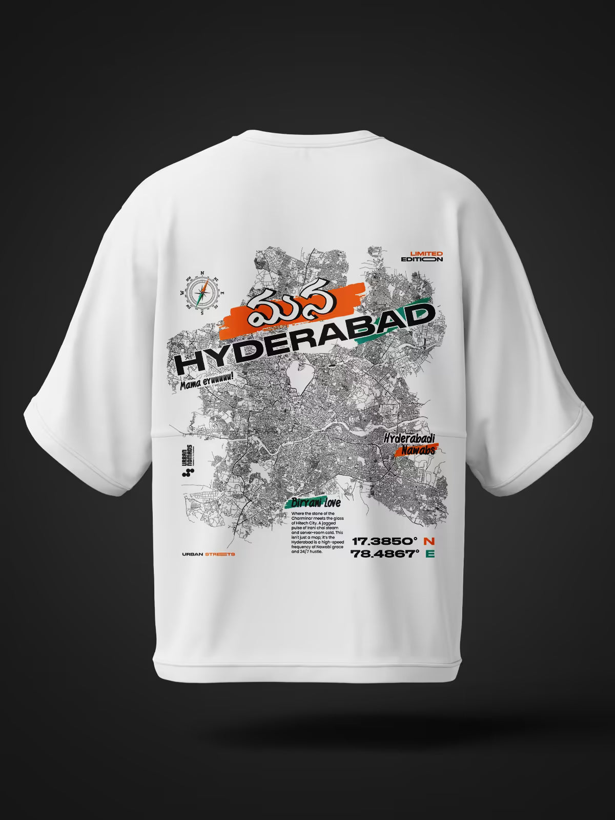 Hyderabad Urban Streets | Printed Oversized Tee White