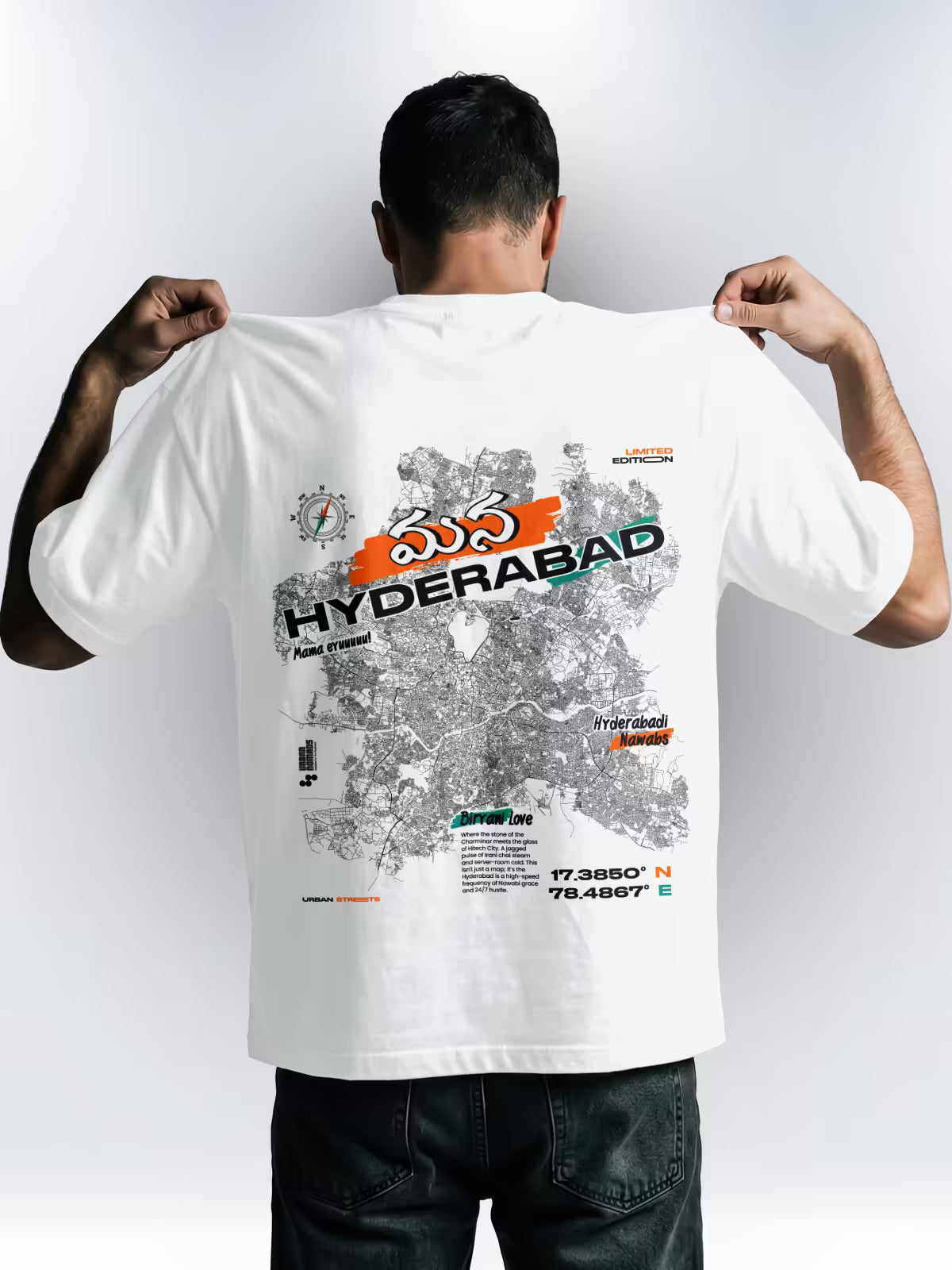Hyderabad Urban Streets | Printed Oversized Tee White